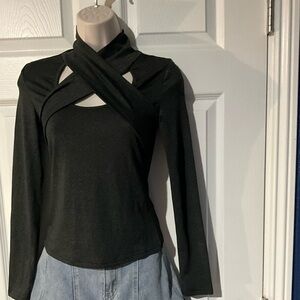 Sexy criss cross stretch top with Gorgeous neck detail grey black great fit chic